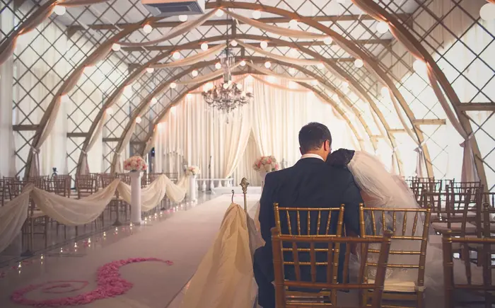 Elegant wedding venue with luxurious table settings