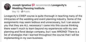 5-star review from wedding planner